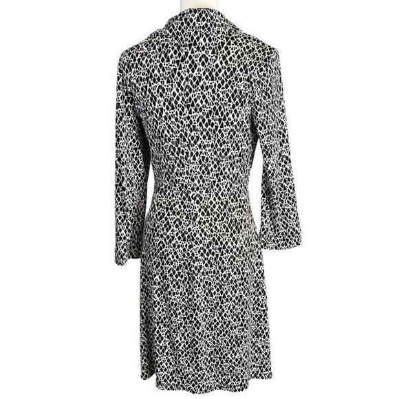 Laundry by Design Women's 8 Black White Geometric Print Wrap Midi Dress Cocktail - Picture 2 of 9